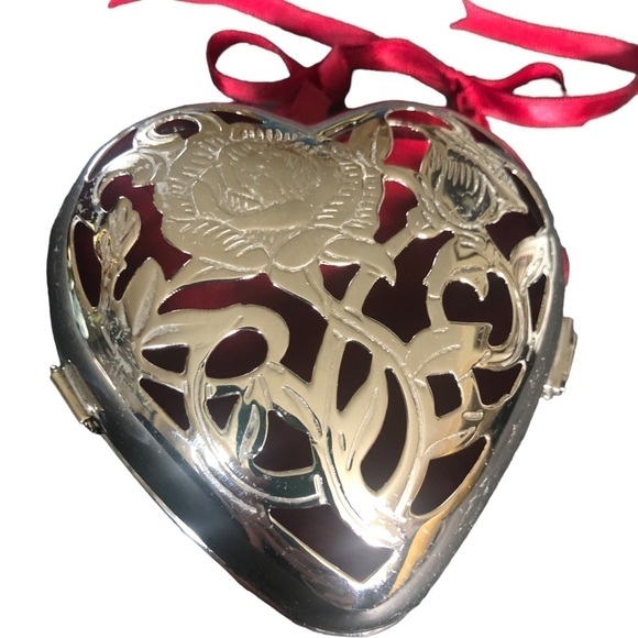 Vintage Large Lenox Kirk Steiff Silverplate Heart Box Ornament With Ribbon 4.5” - Picture 2 of 6